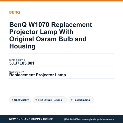 BenQ W1070 Replacement Projector Lamp With Original Osram Bulb and Housing — New England Supply House spec card [NESH-SPEC-CARD-V2]