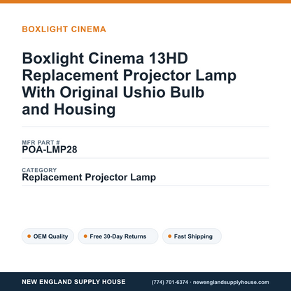 Boxlight Cinema 13HD Replacement Projector Lamp With Original Ushio Bulb and Housing — New England Supply House spec card [NESH-SPEC-CARD-V2]