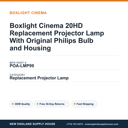 Boxlight Cinema 20HD Replacement Projector Lamp With Original Philips Bulb and Housing — New England Supply House spec card [NESH-SPEC-CARD-V2]