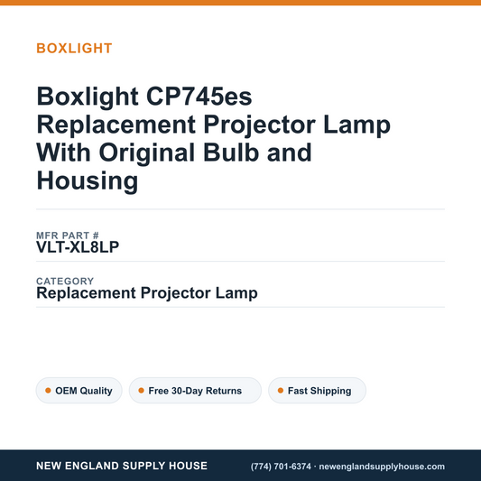 Boxlight CP745es Replacement Projector Lamp With Original Bulb and Housing — New England Supply House spec card [NESH-SPEC-CARD-V2]
