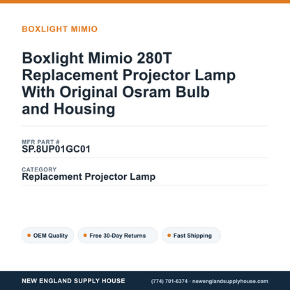 Boxlight Mimio 280T Replacement Projector Lamp With Original Osram Bulb and Housing — New England Supply House spec card [NESH-SPEC-CARD-V2]