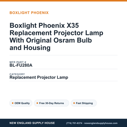 Boxlight Phoenix X35 Replacement Projector Lamp With Original Osram Bulb and Housing — New England Supply House spec card [NESH-SPEC-CARD-V2]