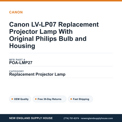 Canon LV-LP07 Replacement Projector Lamp With Original Philips Bulb and Housing — New England Supply House spec card [NESH-SPEC-CARD-V2]