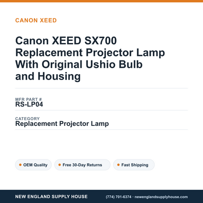 Canon XEED SX700 Replacement Projector Lamp With Original Ushio Bulb and Housing — New England Supply House spec card [NESH-SPEC-CARD-V2]