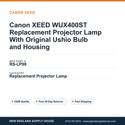 Canon XEED WUX400ST Replacement Projector Lamp With Original Ushio Bulb and Housing — New England Supply House spec card [NESH-SPEC-CARD-V2]