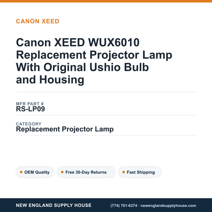 Canon XEED WUX6010 Replacement Projector Lamp With Original Ushio Bulb and Housing — New England Supply House spec card [NESH-SPEC-CARD-V2]