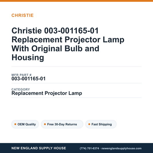 Christie 003-001165-01 Replacement Projector Lamp With Original Bulb and Housing — New England Supply House spec card [NESH-SPEC-CARD-V2]