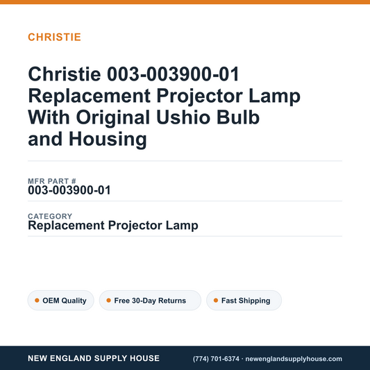 Christie 003-003900-01 Replacement Projector Lamp With Original Ushio Bulb and Housing — New England Supply House spec card [NESH-SPEC-CARD-V2]