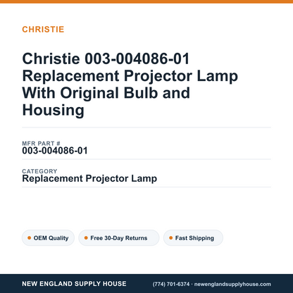 Christie 003-004086-01 Replacement Projector Lamp With Original Bulb and Housing — New England Supply House spec card [NESH-SPEC-CARD-V2]