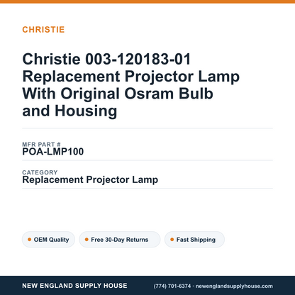 Christie 003-120183-01 Replacement Projector Lamp With Original Osram Bulb and Housing — New England Supply House spec card [NESH-SPEC-CARD-V2]