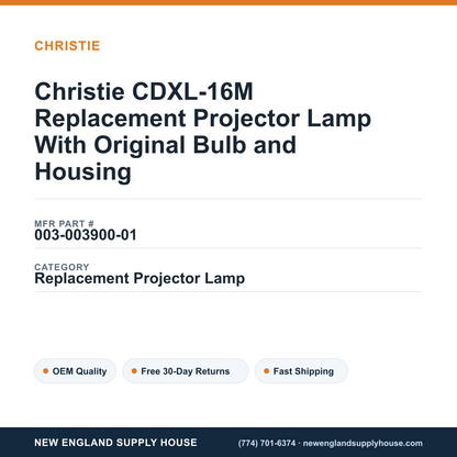 Christie CDXL-16M Replacement Projector Lamp With Original Bulb and Housing — New England Supply House spec card [NESH-SPEC-CARD-V2]