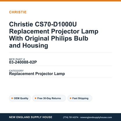 Christie CS70-D1000U Replacement Projector Lamp With Original Philips Bulb and Housing — New England Supply House spec card [NESH-SPEC-CARD-V2]