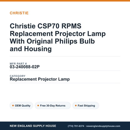 Christie CSP70 RPMS Replacement Projector Lamp With Original Philips Bulb and Housing — New England Supply House spec card [NESH-SPEC-CARD-V2]