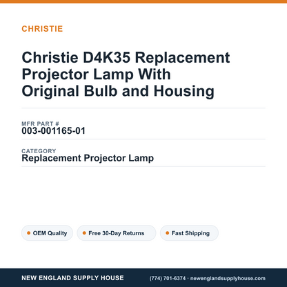 Christie D4K35 Replacement Projector Lamp With Original Bulb and Housing — New England Supply House spec card [NESH-SPEC-CARD-V2]