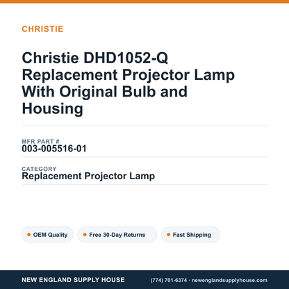 Christie DHD1052-Q Replacement Projector Lamp With Original Bulb and Housing — New England Supply House spec card [NESH-SPEC-CARD-V2]