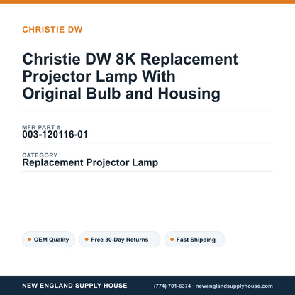 Christie DW 8K Replacement Projector Lamp With Original Bulb and Housing — New England Supply House spec card [NESH-SPEC-CARD-V2]