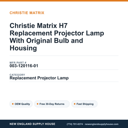 Christie Matrix H7 Replacement Projector Lamp With Original Bulb and Housing — New England Supply House spec card [NESH-SPEC-CARD-V2]