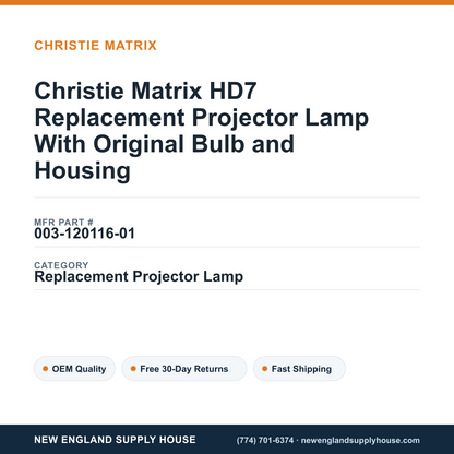 Christie Matrix HD7 Replacement Projector Lamp With Original Bulb and Housing — New England Supply House spec card [NESH-SPEC-CARD-V2]