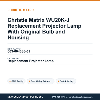 Christie Matrix WU20K-J Replacement Projector Lamp With Original Bulb and Housing — New England Supply House spec card [NESH-SPEC-CARD-V2]