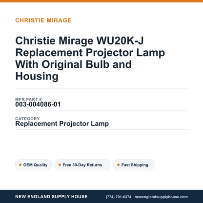 Christie Mirage WU20K-J Replacement Projector Lamp With Original Bulb and Housing — New England Supply House spec card [NESH-SPEC-CARD-V2]