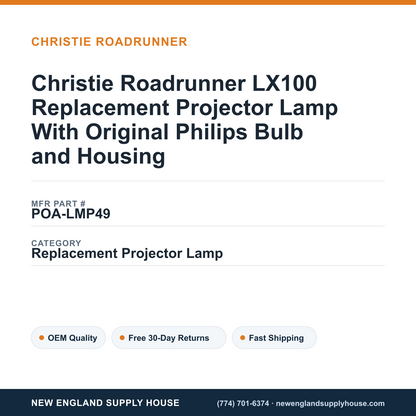 Christie Roadrunner LX100 Replacement Projector Lamp With Original Philips Bulb and Housing — New England Supply House spec card [NESH-SPEC-CARD-V2]
