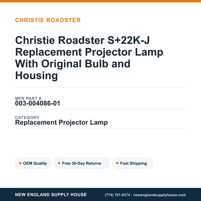 Christie Roadster S+22K-J Replacement Projector Lamp With Original Bulb and Housing — New England Supply House spec card [NESH-SPEC-CARD-V2]