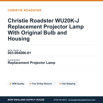 Christie Roadster WU20K-J Replacement Projector Lamp With Original Bulb and Housing — New England Supply House spec card [NESH-SPEC-CARD-V2]