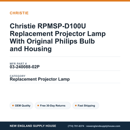Christie RPMSP-D100U Replacement Projector Lamp With Original Philips Bulb and Housing — New England Supply House spec card [NESH-SPEC-CARD-V2]