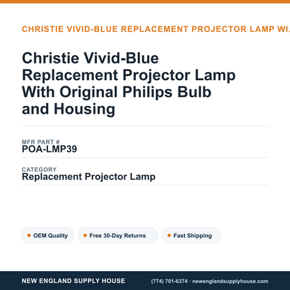 Christie Vivid-Blue Replacement Projector Lamp With Original Philips Bulb and Housing — New England Supply House spec card [NESH-SPEC-CARD-V2]