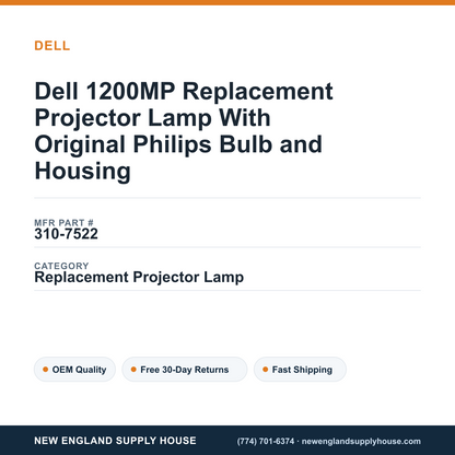 Dell 1200MP Replacement Projector Lamp With Original Philips Bulb and Housing — New England Supply House spec card [NESH-SPEC-CARD-V2]