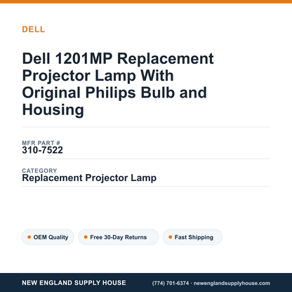 Dell 1201MP Replacement Projector Lamp With Original Philips Bulb and Housing — New England Supply House spec card [NESH-SPEC-CARD-V2]