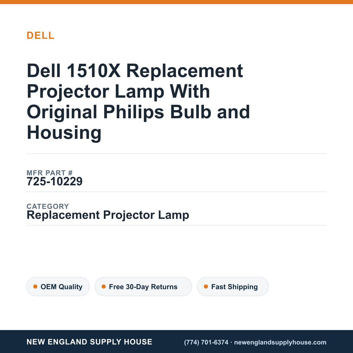 Dell 1510X Replacement Projector Lamp With Original Philips Bulb and Housing — New England Supply House spec card [NESH-SPEC-CARD-V2]