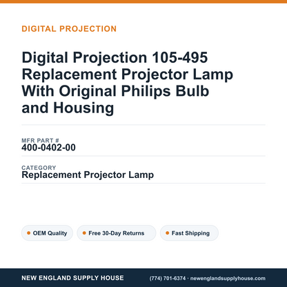 Digital Projection 105-495 Replacement Projector Lamp With Original Philips Bulb and Housing — New England Supply House spec card [NESH-SPEC-CARD-V2]
