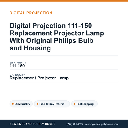 Digital Projection 111-150 Replacement Projector Lamp With Original Philips Bulb and Housing — New England Supply House spec card [NESH-SPEC-CARD-V2]
