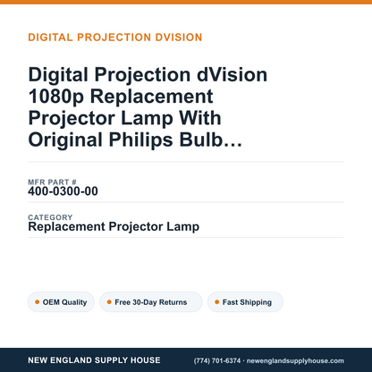 Digital Projection dVision 1080p Replacement Projector Lamp With Original Philips Bulb and Housing — New England Supply House spec card [NESH-SPEC-CARD-V2]