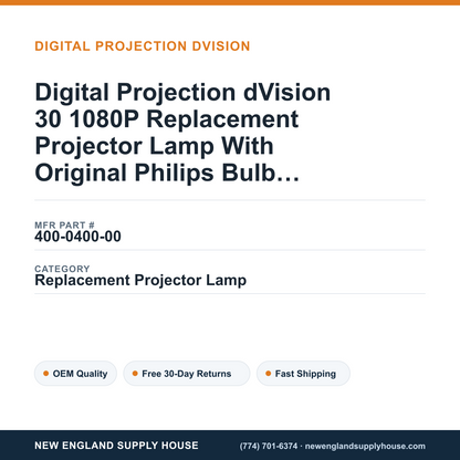 Digital Projection dVision 30 1080P Replacement Projector Lamp With Original Philips Bulb and Housing — New England Supply House spec card [NESH-SPEC-CARD-V2]