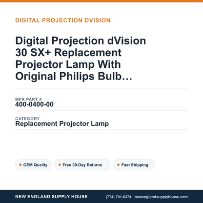 Digital Projection dVision 30 SX+ Replacement Projector Lamp With Original Philips Bulb and Housing — New England Supply House spec card [NESH-SPEC-CARD-V2]