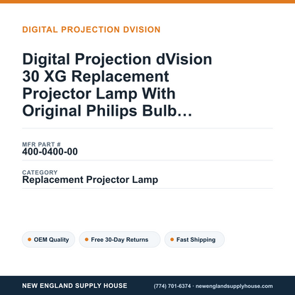 Digital Projection dVision 30 XG Replacement Projector Lamp With Original Philips Bulb and Housing — New England Supply House spec card [NESH-SPEC-CARD-V2]