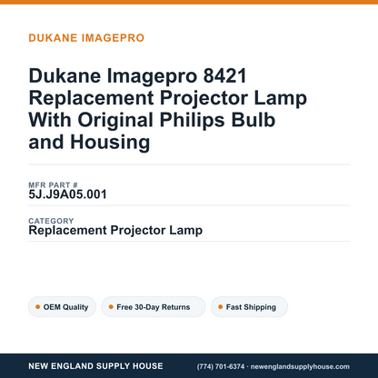 Dukane Imagepro 8421 Replacement Projector Lamp With Original Philips Bulb and Housing — New England Supply House spec card [NESH-SPEC-CARD-V2]