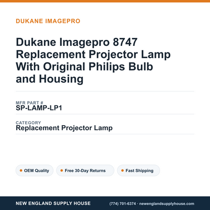 Dukane Imagepro 8747 Replacement Projector Lamp With Original Philips Bulb and Housing — New England Supply House spec card [NESH-SPEC-CARD-V2]