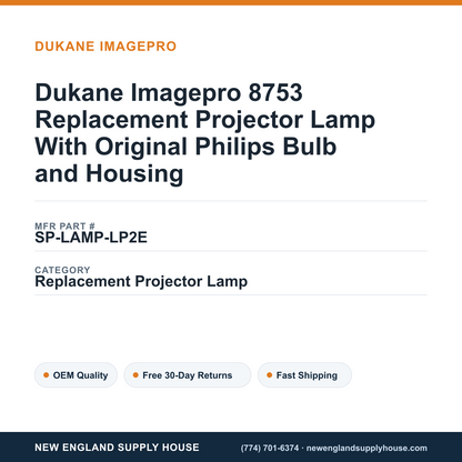 Dukane Imagepro 8753 Replacement Projector Lamp With Original Philips Bulb and Housing — New England Supply House spec card [NESH-SPEC-CARD-V2]
