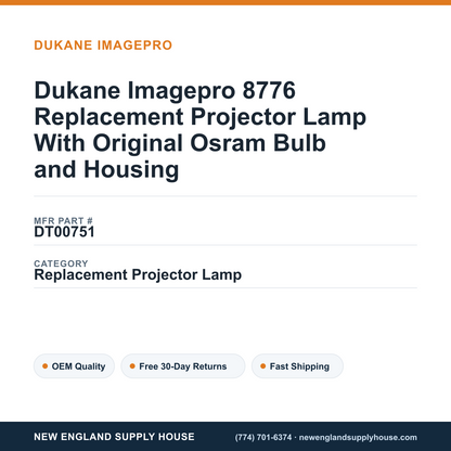 Dukane Imagepro 8776 Replacement Projector Lamp With Original Osram Bulb and Housing — New England Supply House spec card [NESH-SPEC-CARD-V2]