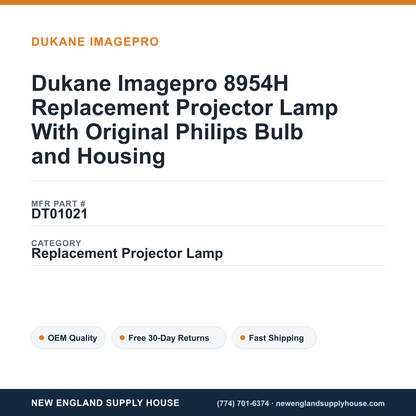 Dukane Imagepro 8954H Replacement Projector Lamp With Original Philips Bulb and Housing — New England Supply House spec card [NESH-SPEC-CARD-V2]
