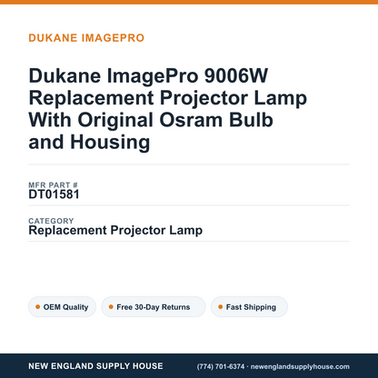 Dukane ImagePro 9006W Replacement Projector Lamp With Original Osram Bulb and Housing — New England Supply House spec card [NESH-SPEC-CARD-V2]