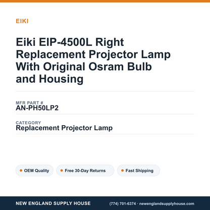 Eiki EIP-4500L Right Replacement Projector Lamp With Original Osram Bulb and Housing — New England Supply House spec card [NESH-SPEC-CARD-V2]