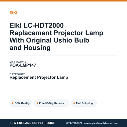 Eiki LC-HDT2000 Replacement Projector Lamp With Original Ushio Bulb and Housing — New England Supply House spec card [NESH-SPEC-CARD-V2]