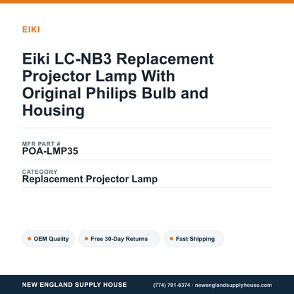Eiki LC-NB3 Replacement Projector Lamp With Original Philips Bulb and Housing — New England Supply House spec card [NESH-SPEC-CARD-V2]
