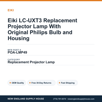 Eiki LC-UXT3 Replacement Projector Lamp With Original Philips Bulb and Housing — New England Supply House spec card [NESH-SPEC-CARD-V2]