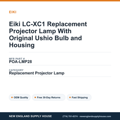 Eiki LC-XC1 Replacement Projector Lamp With Original Ushio Bulb and Housing — New England Supply House spec card [NESH-SPEC-CARD-V2]