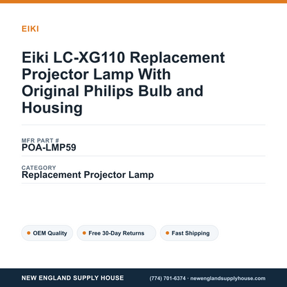 Eiki LC-XG110 Replacement Projector Lamp With Original Philips Bulb and Housing — New England Supply House spec card [NESH-SPEC-CARD-V2]